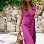 Summer Fashion V-Neck Button Dress Women Sleeveless Office Party Casual Dresses - Image 3