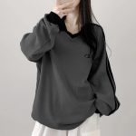 Contrast-color POLO Collar Striped Hoodie - Image 4
