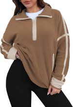 Stand-up Collar Casual Color-block Women's Zip-up Long-sleeve - Image 2
