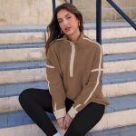 Stand-up Collar Casual Color-block Women's Zip-up Long-sleeve - Image 5