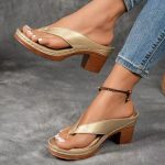 Summer Flip-flops Shoes Fashion Solid Color Square-heeled Sandals Women's Wedges Slides Shoe - Image 6