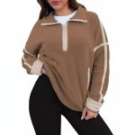 Stand-up Collar Casual Color-block Women's Zip-up Long-sleeve - Image 7