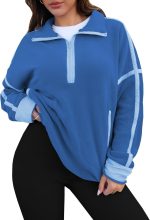 Stand-up Collar Casual Color-block Women's Zip-up Long-sleeve - Image 6