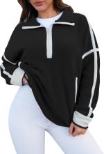 Stand-up Collar Casual Color-block Women's Zip-up Long-sleeve - Image 4