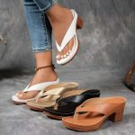 Summer Flip-flops Shoes Fashion Solid Color Square-heeled Sandals Women's Wedges Slides Shoe - Image 4