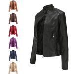 Thin Large Size Leather Clothing With Stand Collar Slim-fit Jacket - Image 7