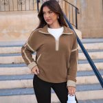 Stand-up Collar Casual Color-block Women's Zip-up Long-sleeve - Image 8