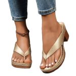 Summer Flip-flops Shoes Fashion Solid Color Square-heeled Sandals Women's Wedges Slides Shoe - Image 3